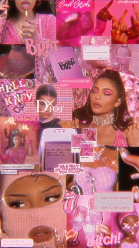 A Collage Of Photos With Pink And Black Women In The Background Including An Image Of A Womans