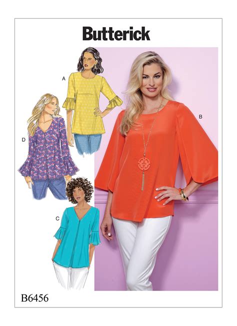 Butterick 6456 Misses Tulip Or Ruffle Sleeve Tops