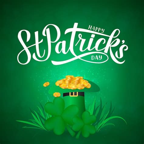 Happy St Patrick S Day Kalligrafie Hand Belettering Hoed Klaver En