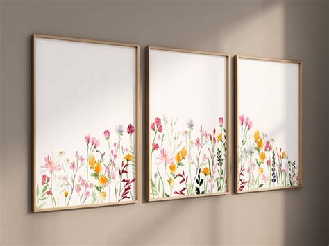 Er Set Wildblumen Drucke Triptychon Blumen Wandkunst Etsy De