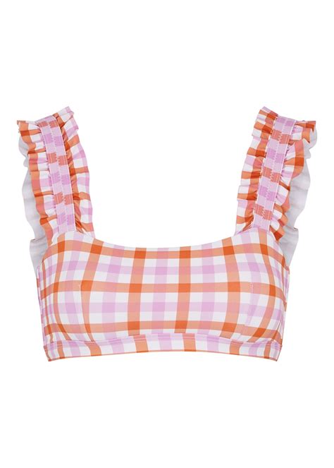 Buy Ephemera Gingham Ruffle Trimmed Bikini Top Orange At Off