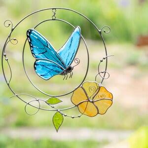 Morpho Butterfly Stained Glass Window Hangings Christmas Gifts Custom