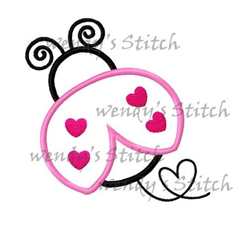 Ladybug Love Heart Ladybug Applique Machine Embroidery Digital Design