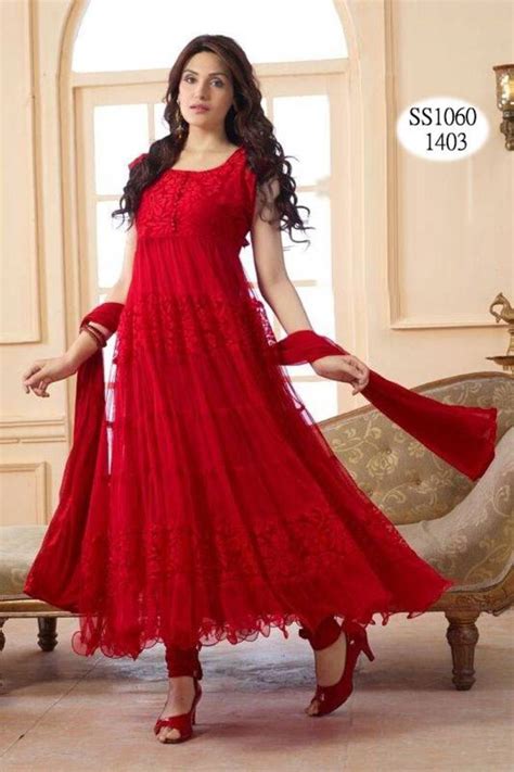 Buy Red Hot Long Anarkali Suit Designer Salwar Kameez Online