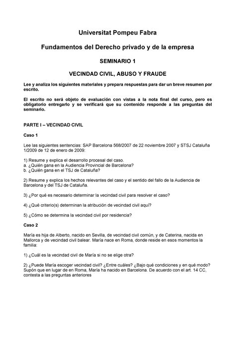 Semi Civil Caso De Fonaments Del Dret Privat I De L Empresa Para