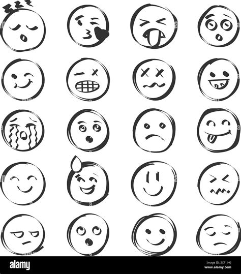 Emojis Faces Icon In Hand Drawn Style Doddle Emoticons Vector