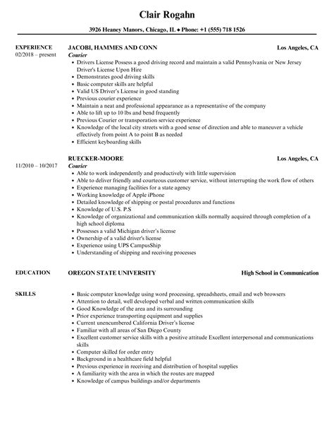 Courier Resume Samples Velvet Jobs