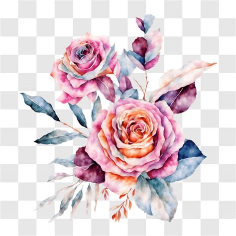 Baixe Pintura Em Aquarela De Rosas Rosa E Roxas Folhas Verdes Pngs