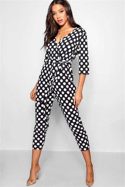 Boohoo Polka Dot Wrap Jumpsuit Polka Dots Fashion Wrap Jumpsuit