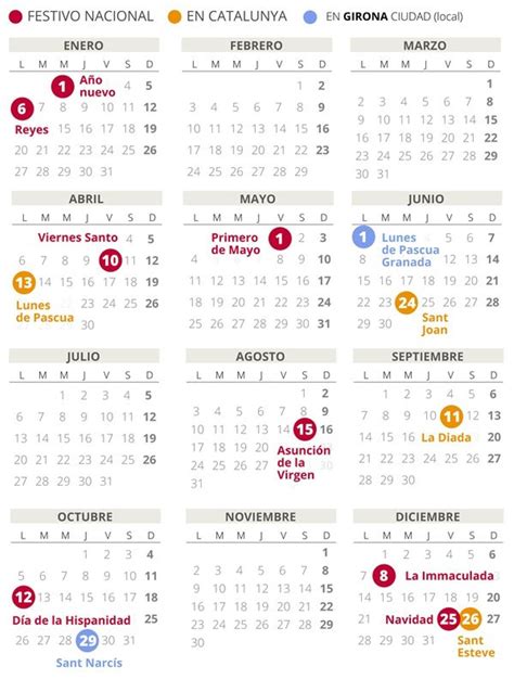 CALENDARIO Laboral GIRONA 2020 Con Todos Los FESTIVOS