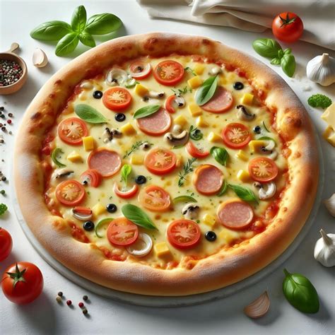 Premium Photo Italian Pizza With Bacon Cheese Cherry Tomatoes