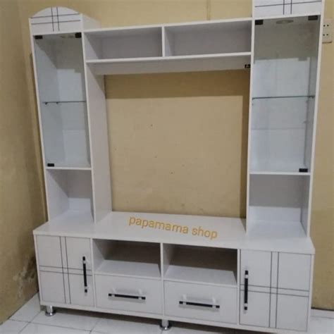 Jual Lemari Hias Mewah Medan Buffet Tv Putih Berlampu Pintu Kaca