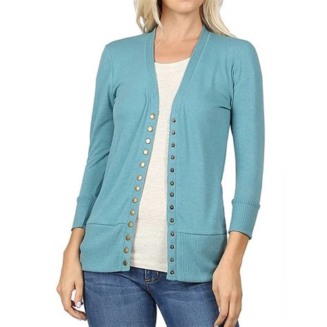 Zenana Women And Plus Front V Neck Classic Thin Snap Button Down 34