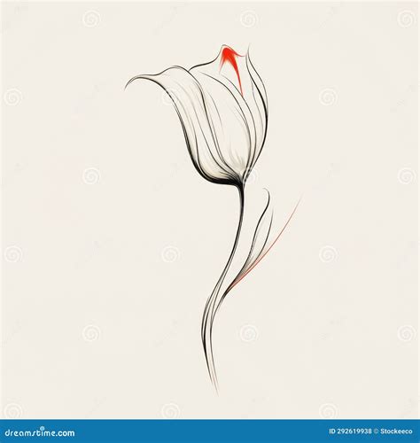 Minimalistic Red Tulip Art Abstract Sketch With Calligraphic Finesse Stock Illustration