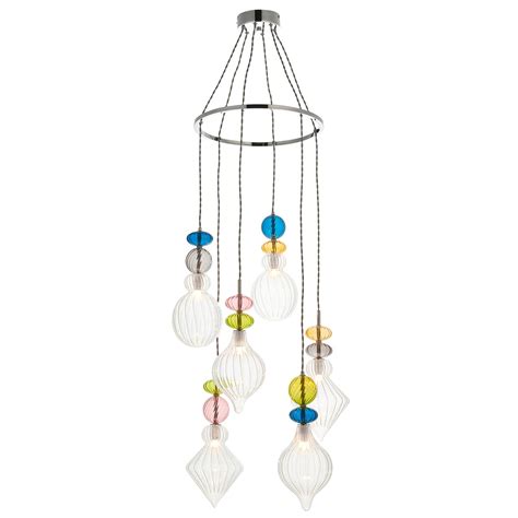 Endon April Chrome Light Pendant Multi Coloured Glass