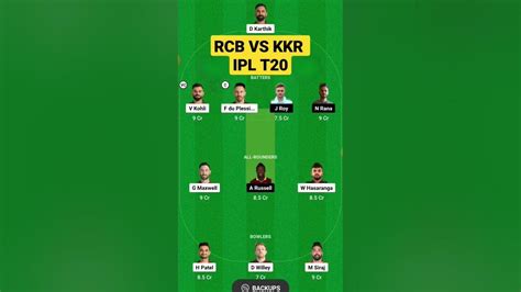 Rcb Vs Kkr Dream11 Prediction Today Dreem11 Team Rcb Vs Kol Youtube