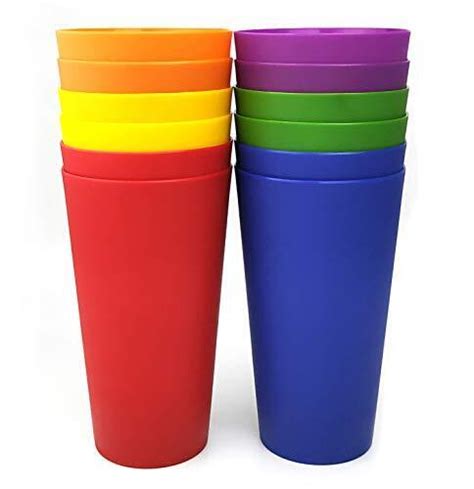 32 Ounce Plastic Tumblers Large Drinking Glasses Set Of 12 Multicolor