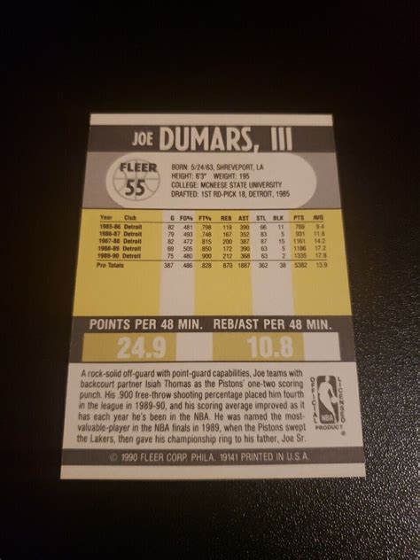 Fleer Joe Dumars Detroit Pistons Ebay