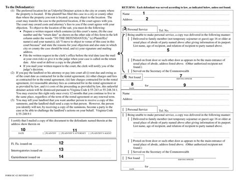 Download Instructions For Form Dc 421 Summons For Unlawful Detainer