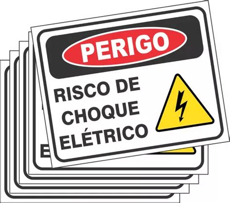 5 Placas Sinalização Perigo Risco Choque Elétrico 25x20cm MercadoLivre