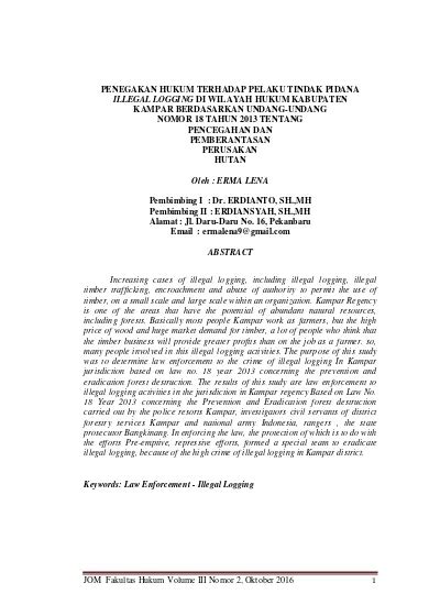 Penegakan Hukum Terhadap Pelaku Tindak Pidana Illegal Logging Di