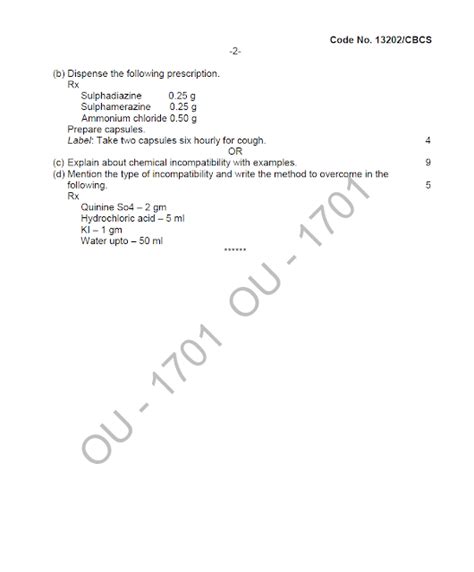 Osmania University B Pharmacy II Semester CBCS Backlog Subject