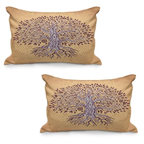 Tree Of Life Quilted Pillowcover Set Of 2 Vintage Inspired Modern