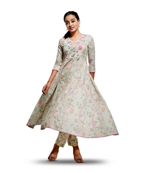 Floral Printed Angrakha Anarkali Kurta Set Sameera Saneesh Kochi