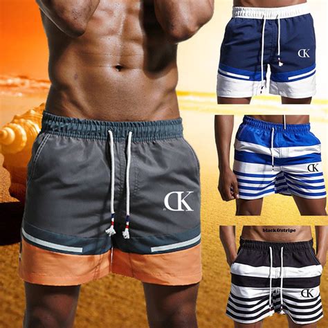 2021 Hot Men S Quick Drying Beach Shorts With Stripes And Drawstring Swimming Trunks Jogging