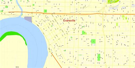 Printable Map Evansville, Indiana US, exact vector City Plan Map ...