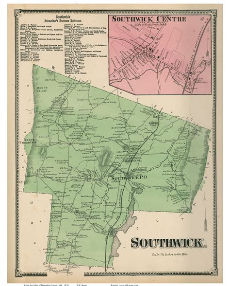 Southwick & Southwick Centre, Massachusetts 1870 Old Town Map Reprint ...