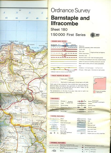 Ordnance Survey Map Of Barnstaple And Ilfracombe Showing Part Of