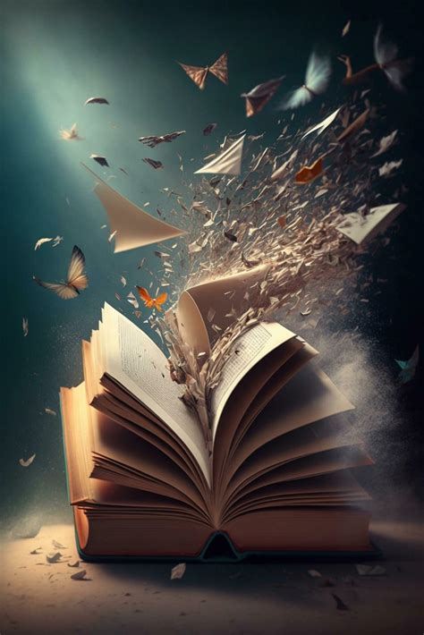 Illustration of a mystical magical book with flying leaves and letters ...