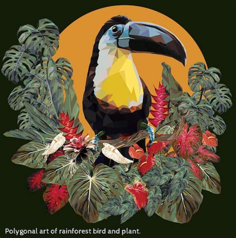 Illustration Polygonale Doiseaux Toucan Avec Des Plantes Vecteur Premium