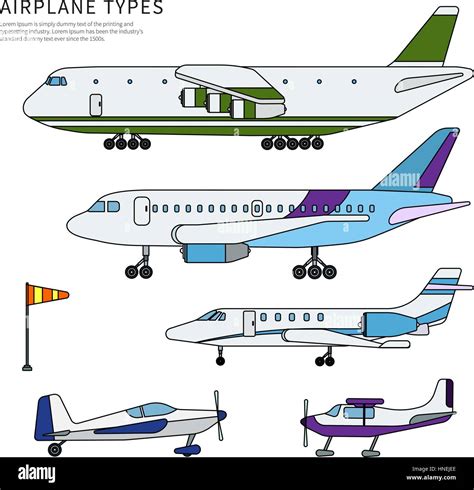 Thin line flat design of airplanes. Different modern airplanes. Icons ...