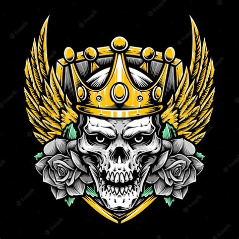 Premium Vector Skull King With Gold Wings And Shield