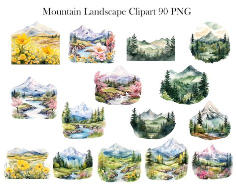 Mountain Clipart Watercolor Mountain Landscape Clipart Mountain Png