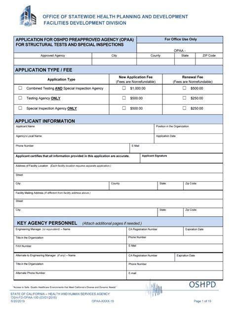 Fillable Online Oshpd Ca Application For OSHPD Preapproved Agency OPAA