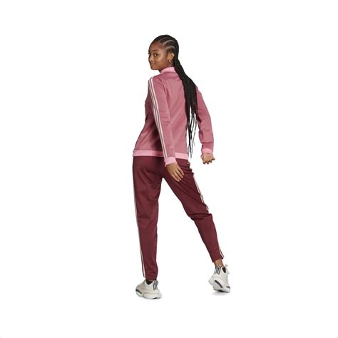 Conjunto Agasalho Adidas Essentials 3 Stripes Feminino Rosa Rosê