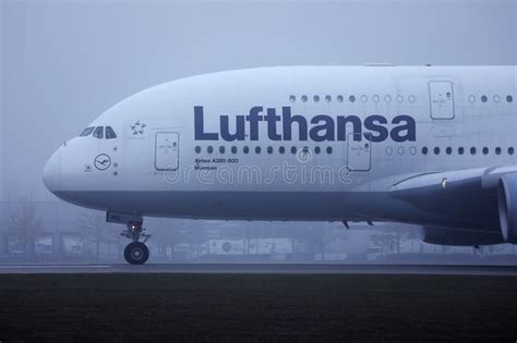 Lufthansa A Airbus Plane Taxiing On Runway Cabin Crew Close Up View