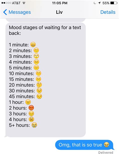 Mood Stages Of Waiting For A Text Back Funny Text Conversations