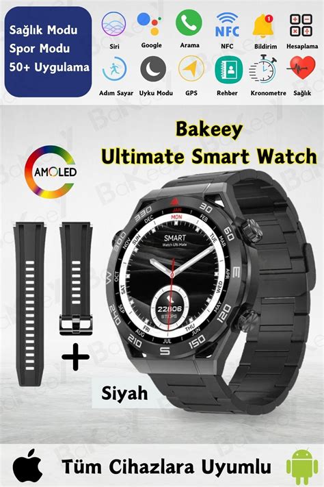 Bakeey Ultimate Smart Watch Ak Ll Saat Amoled Ekran Iki Kordon Babalar