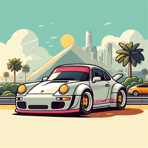 vector porsche car cartoon vector icon illustration icon isolated flat