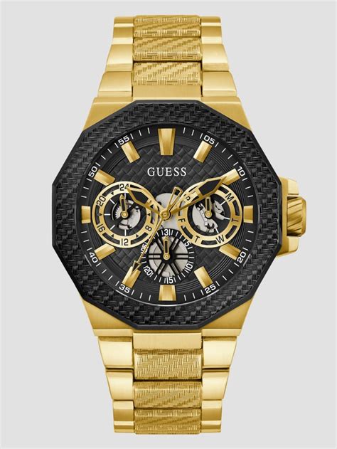 Gold Tone And Black Textured Multifunction Watch GUESS