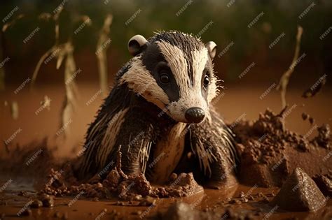 Premium AI Image | A badger in a mud puddle