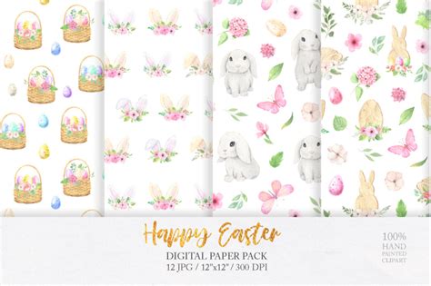 Watercolor Spring Easter Digital Papers By Larysa Zabrotskaya