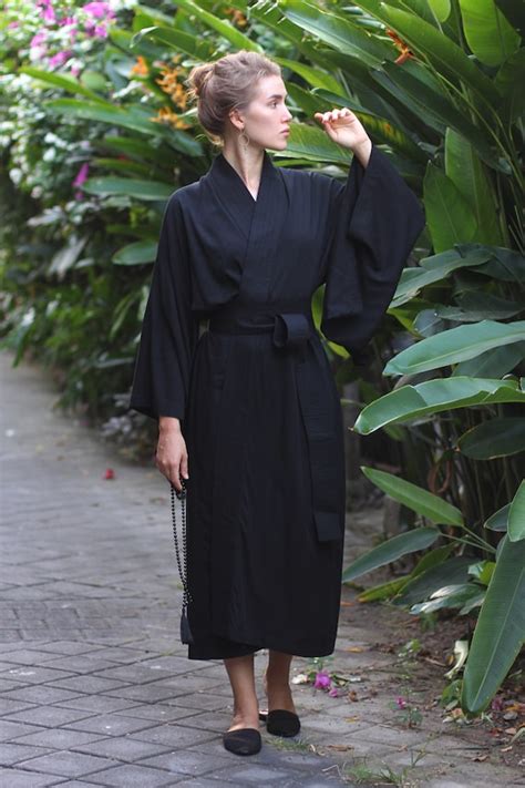 Black Kimono Kimono Dress Kimono Robe Japan Kimono Long Etsy