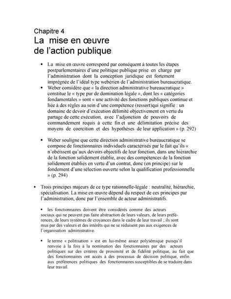 Chapitre 4 La Mise En Oeuvre De L Action Publique Notes Chapitre 4 La