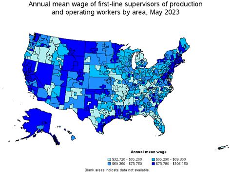 Map Of Annual Mean Wages Of First Line Supervisors Of Production And