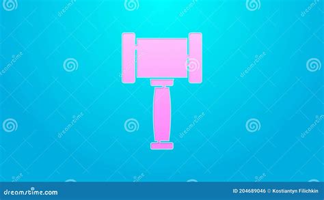 Pink Line Judge Gavel Icon Isolated On Blue Background Gavel For